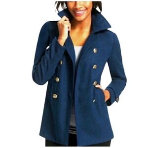 Cabi Womens Prep School Pea‎ Coat Jacket Size M Navy Wool Blend Double Breasted